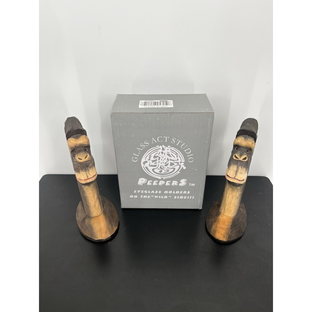 PEEPERS Gorilla Lot of 2 Eyeglasses Holder Wooden Stand Cute